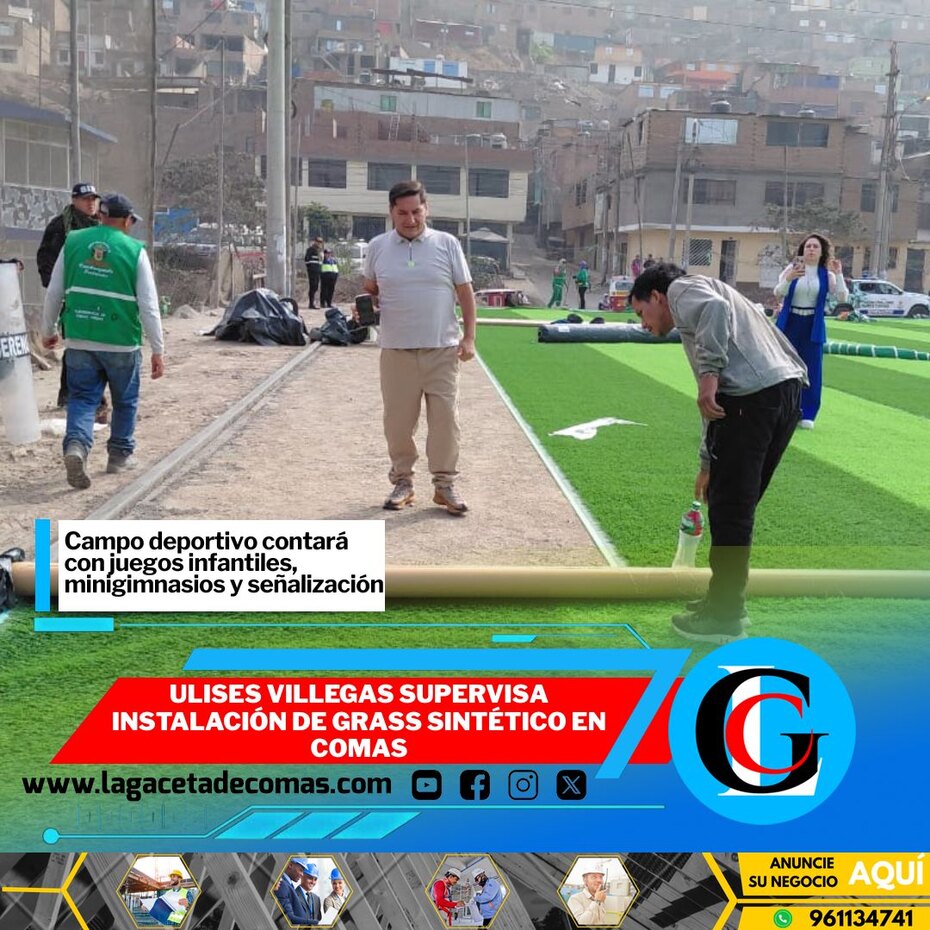 Ulises Villegas supervisa instalación de grass sintético en Comas