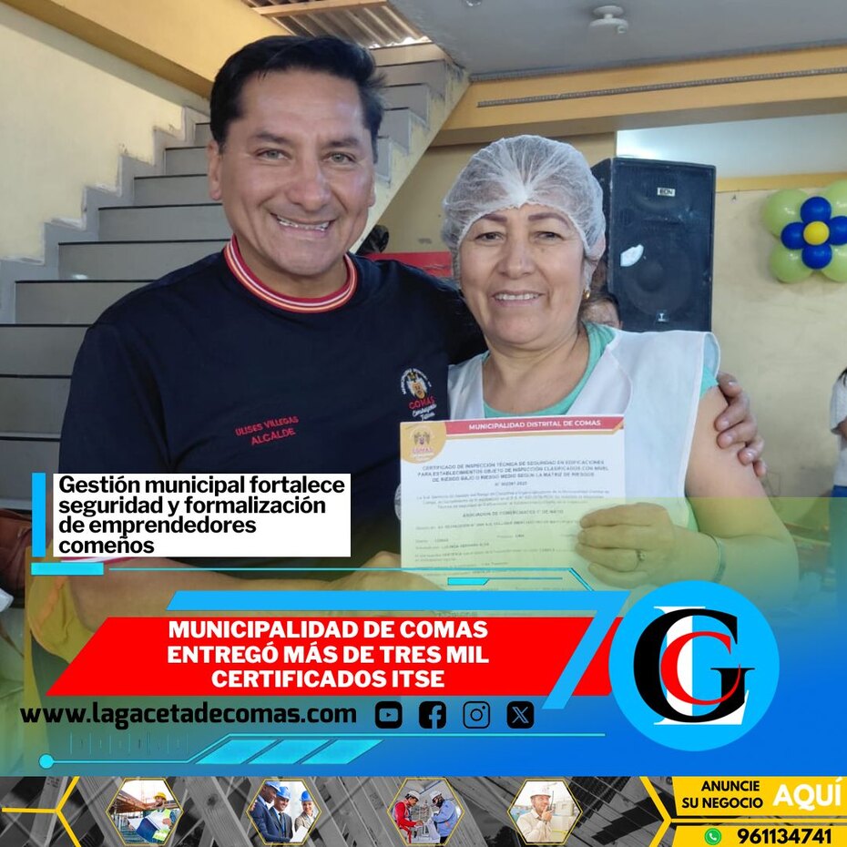 Municipalidad de Comas entregó más de tres mil certificados ITSE