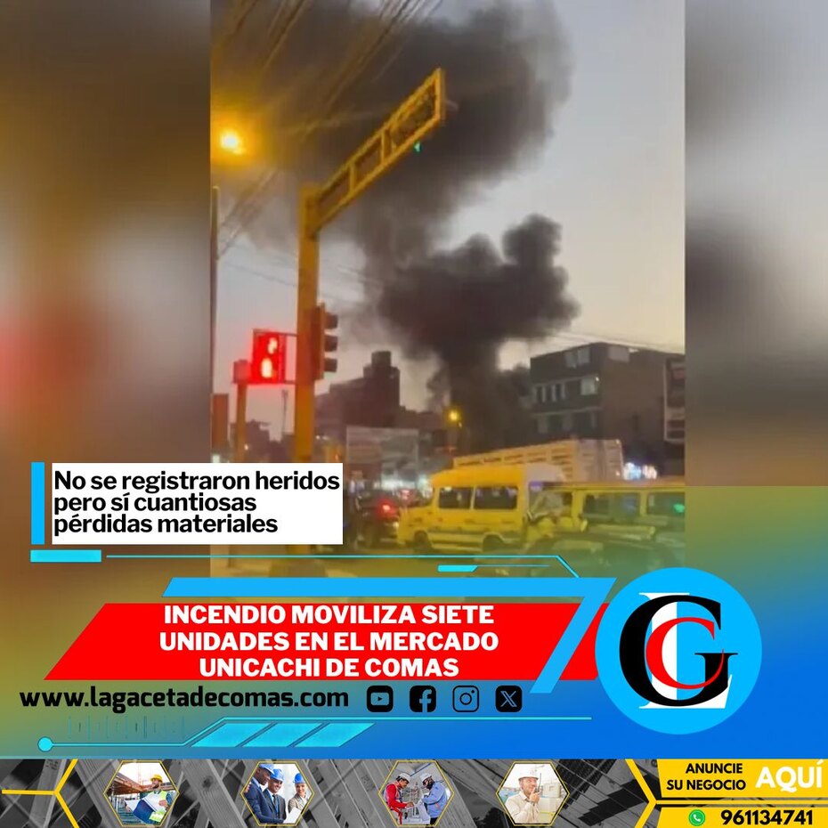 Incendio moviliza siete unidades en el Mercado Unicachi de Comas