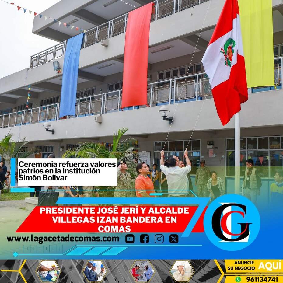 Presidente José Jerí y alcalde Villegas izan bandera en Comas