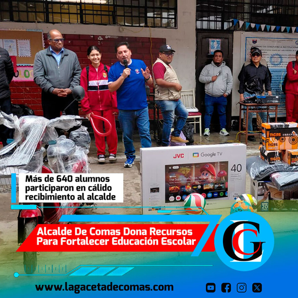 Alcalde de Comas dona recursos para fortalecer educación escolar