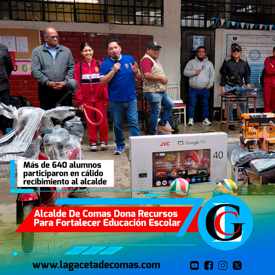 Alcalde de Comas dona recursos para fortalecer educación escolar