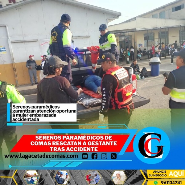 Serenos paramédicos de Comas rescatan a gestante tras accidente