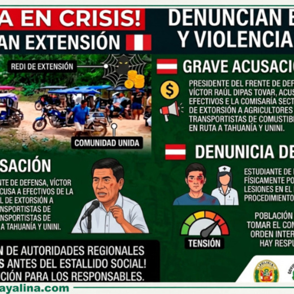 Dirigente acusa a policías de extorsionar a agricultores y amedrentar a jóvenes comunitarios en Atalaya