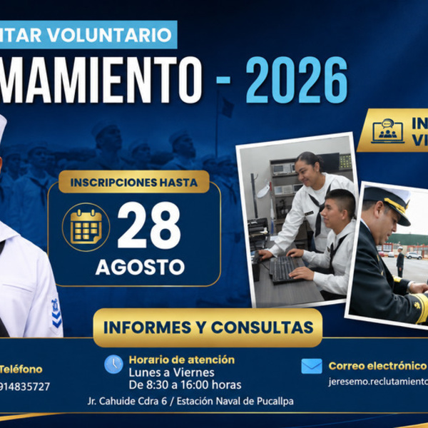 Marina de Guerra abre inscripciones para Servicio Militar Voluntario 2026 en Ucayali