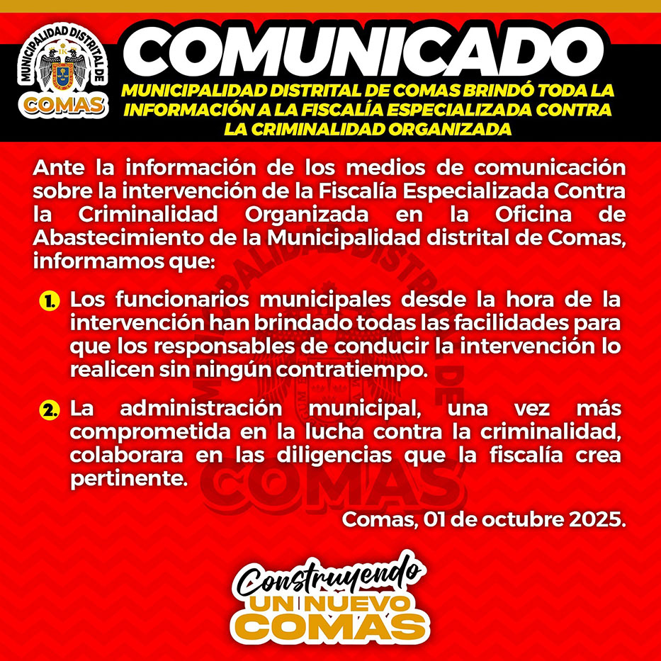 Comas garantiza transparencia tras intervención de Fiscalía en abastecimiento