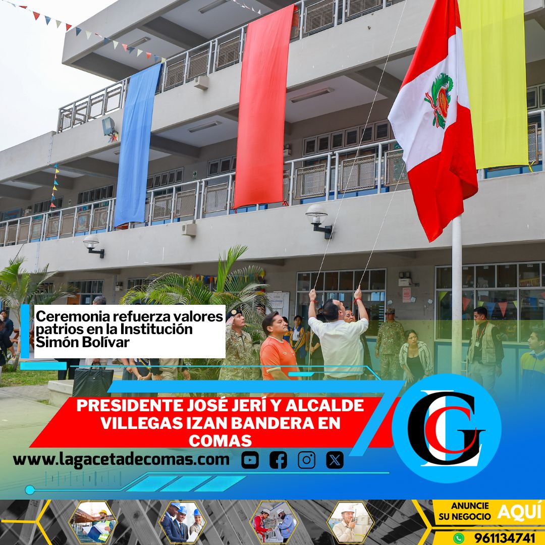 Presidente José Jerí y alcalde Villegas izan bandera en Comas