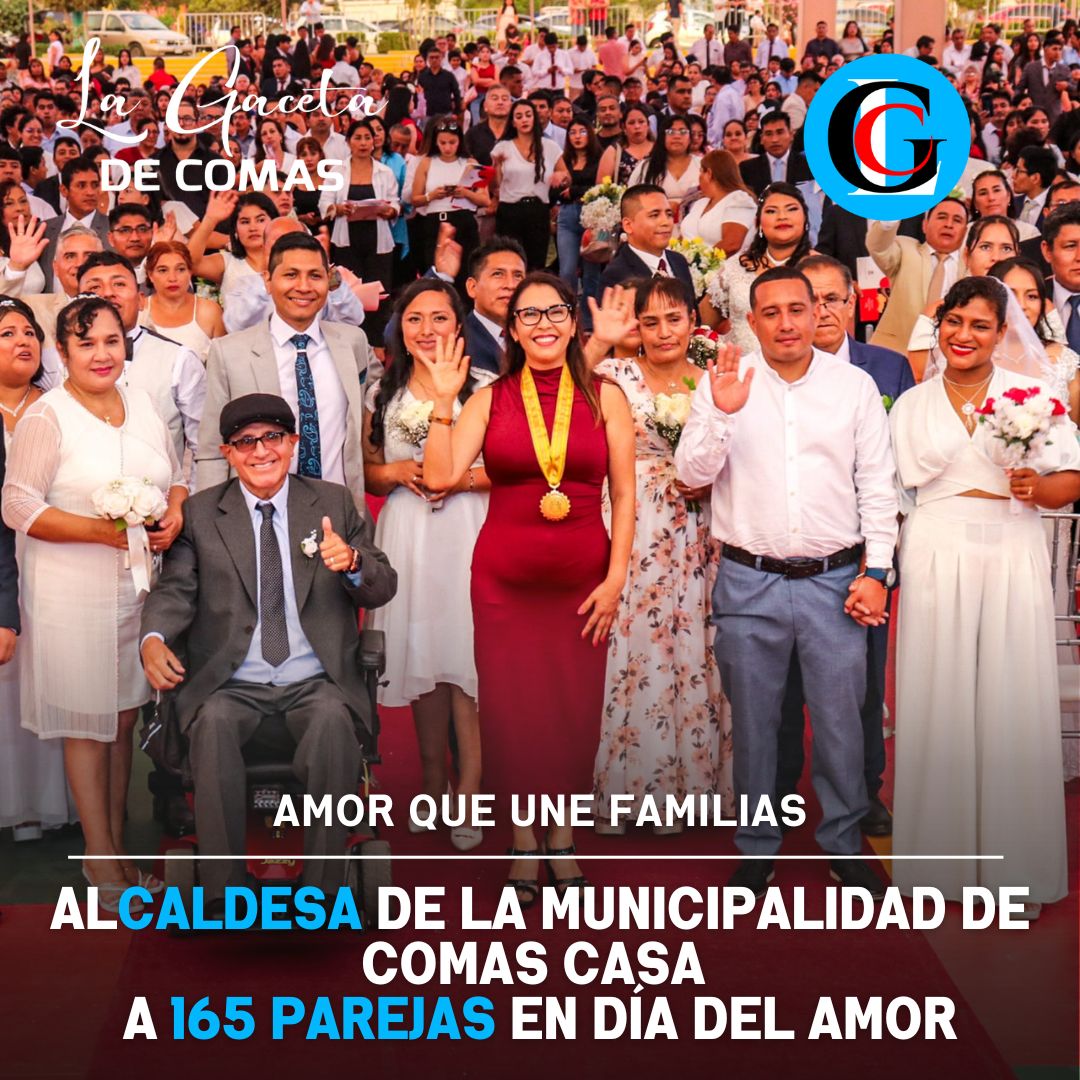 Alcaldesa de la municipalidad de Comas casa a 165 parejas en el Día del Amor